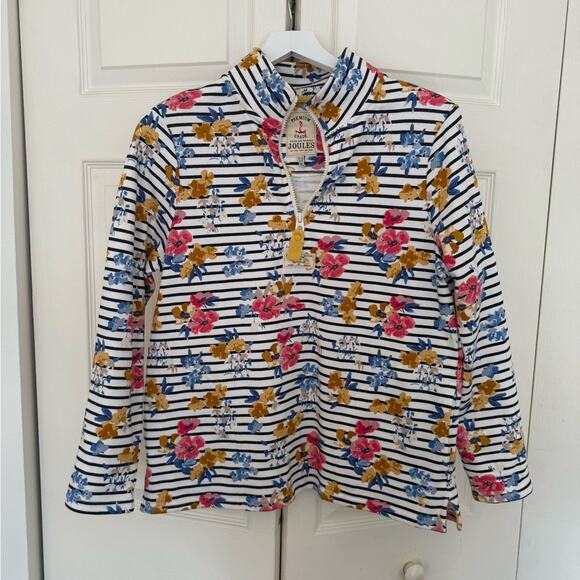 Joules Pip Floral Quarter Zip Sweatshirt Striped Pullover US Size 8 - Picture 2 of 9